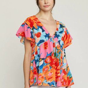 Brand New ENTRO BOLD + BRIGHT ABSTRACT BLOUSE Size Small